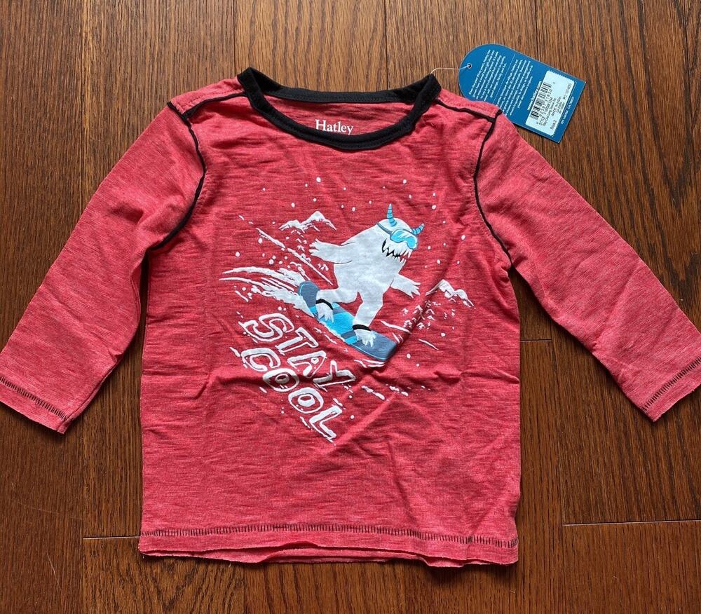 NWT Hatley Shirt Boys 2T Red Stay Cool Long Sleeve T Shirt